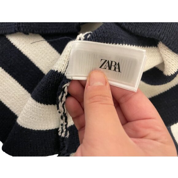 Zara Womens Cardigan Size M Navy Blue White Striped gold Button 6427/022 NWT - Picture 6 of 16